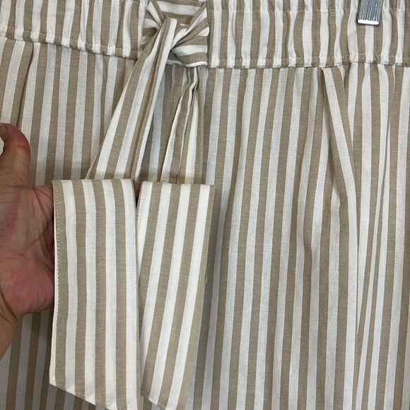Zara White Tan Neutral Striped High Rise Ankle Pants With Tie Belt Sz XL - Picture 5 of 10